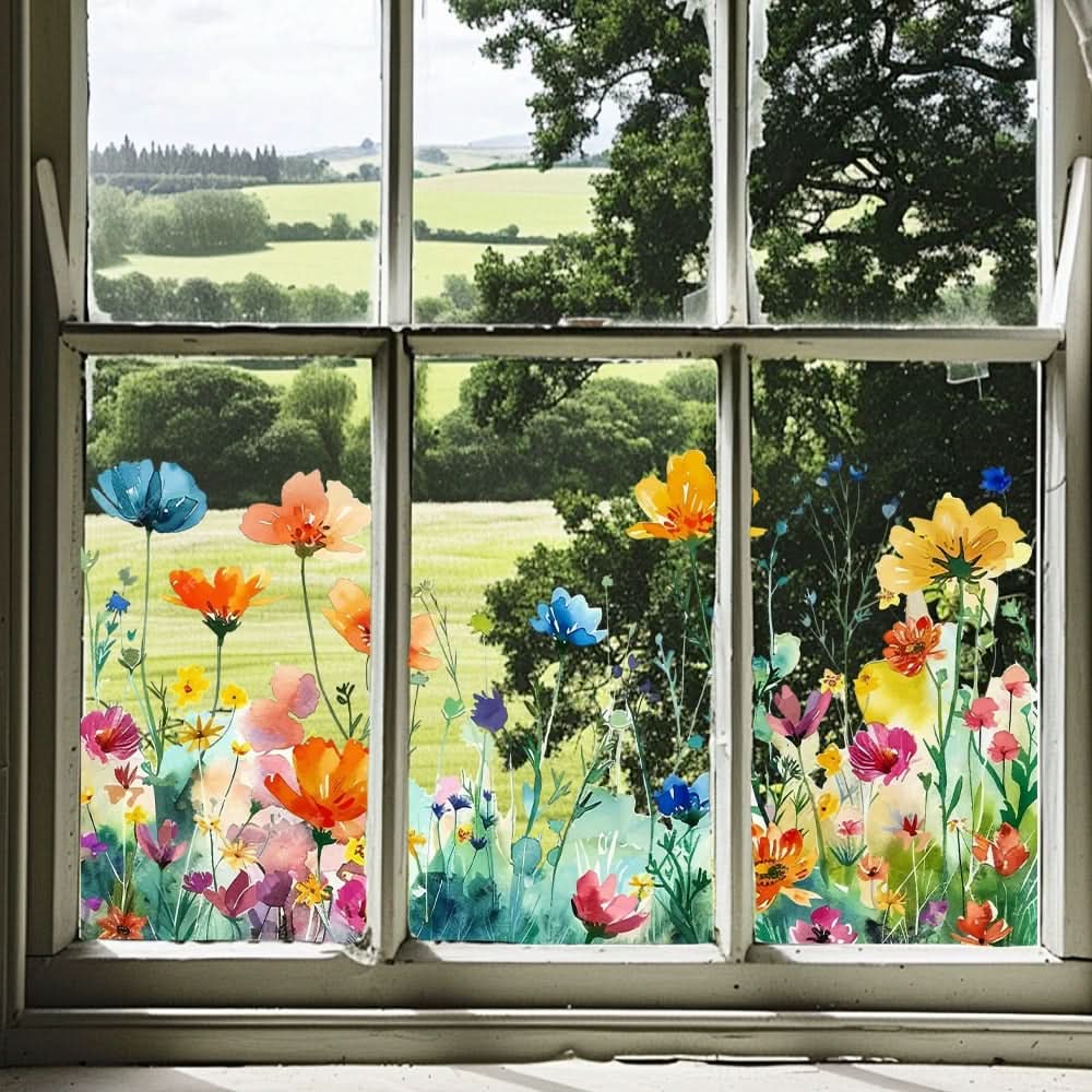 Stickers floraux adhésifs décoratifs pour fenêtres et vitres