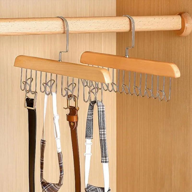 Houten multi-haak hanger voor een elegante opslag 
