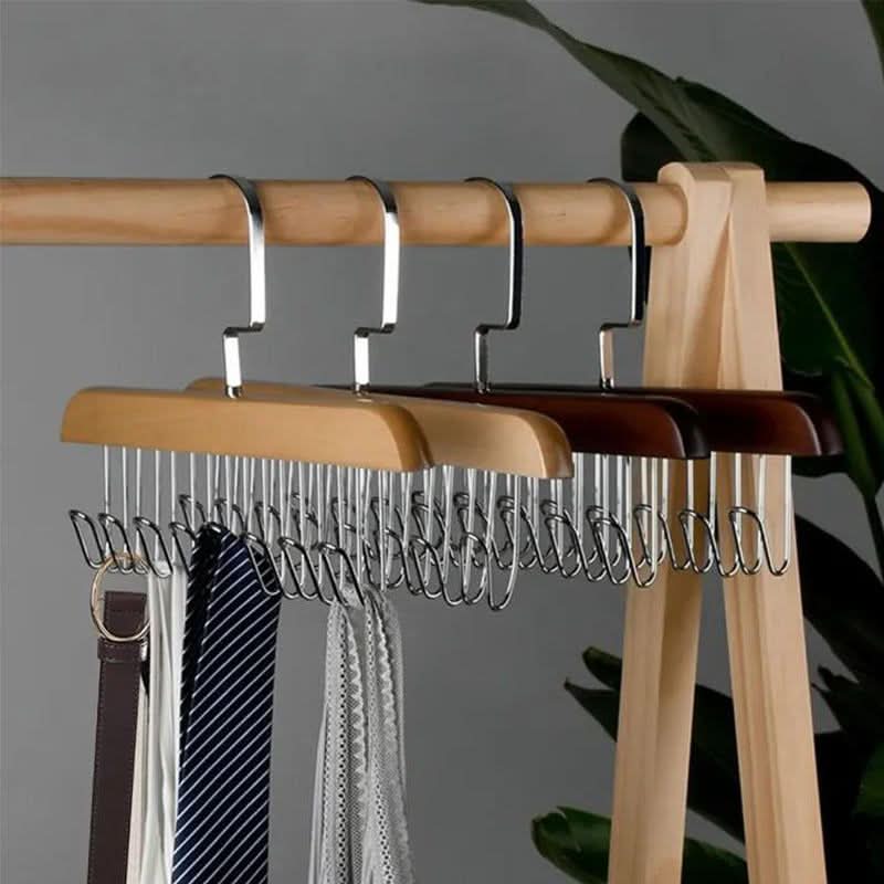Houten multi-haak hanger voor een elegante opslag 