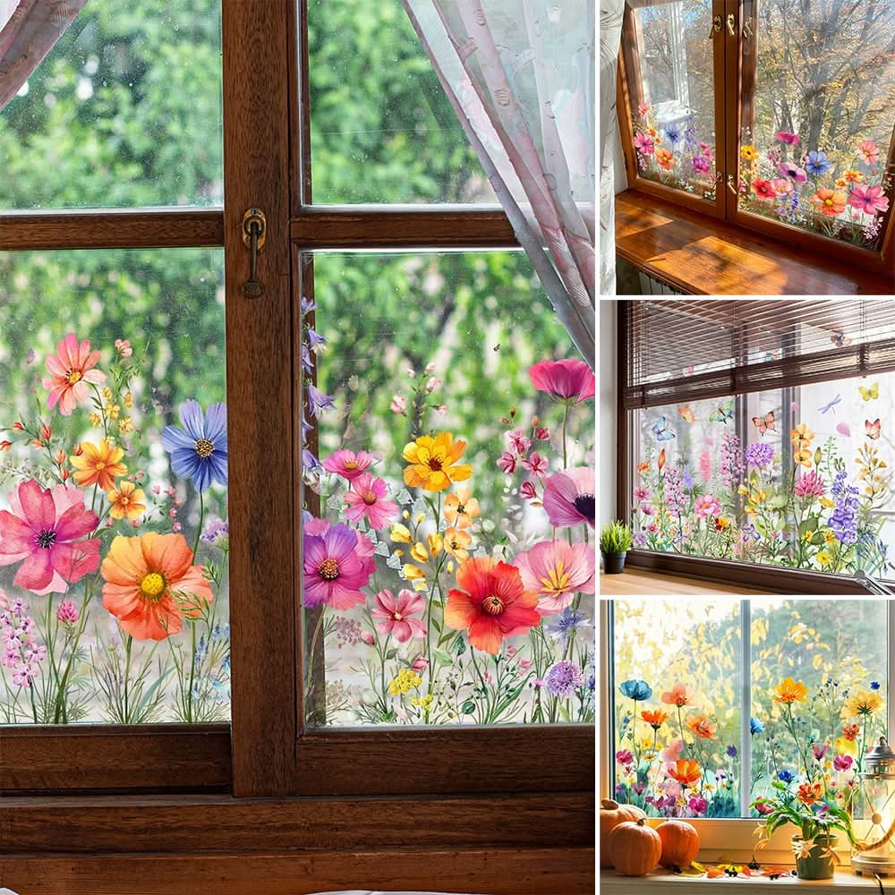 Stickers floraux adhésifs décoratifs pour fenêtres et vitres