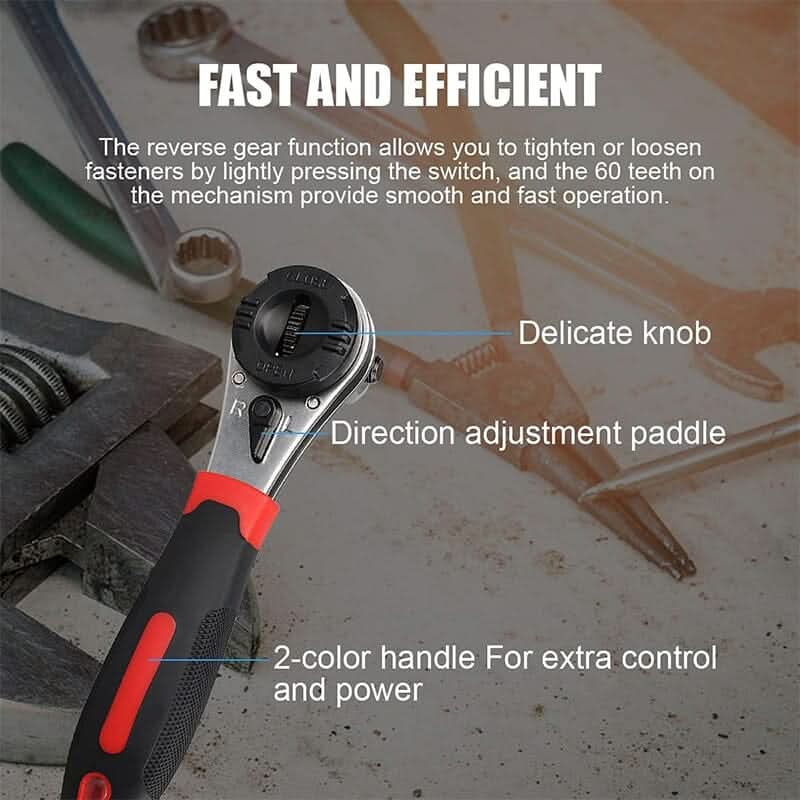 Llave de trinquete ajustable 360° para todos sus tornillos 