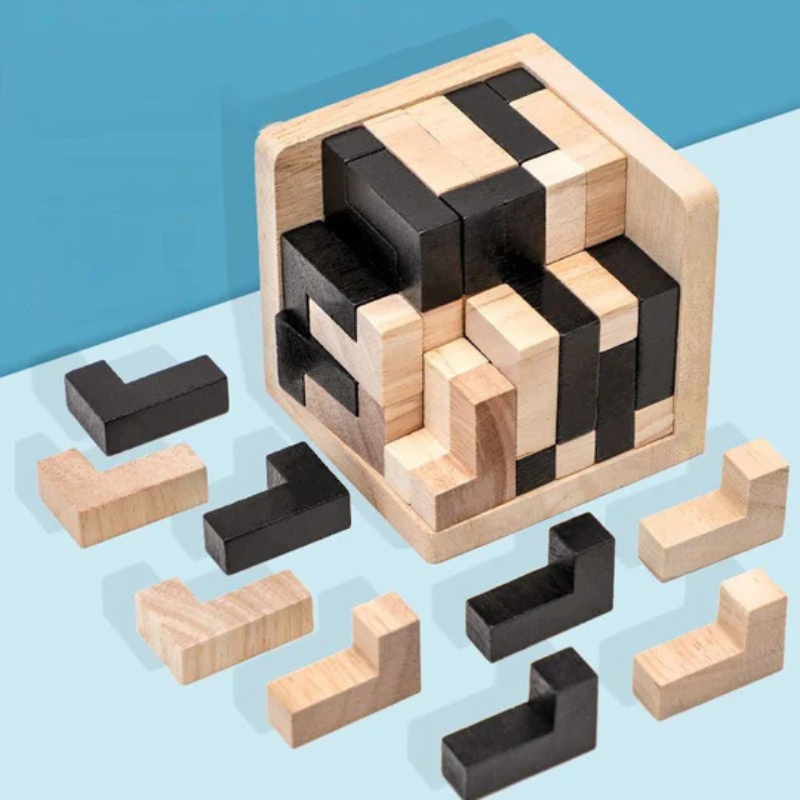 Cube puzzle 3D en bois – jeu de logique pour enfants