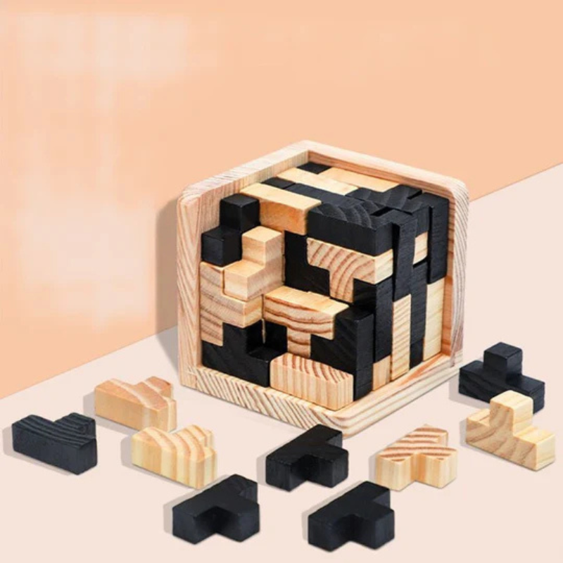 Cube puzzle 3D en bois – jeu de logique pour enfants