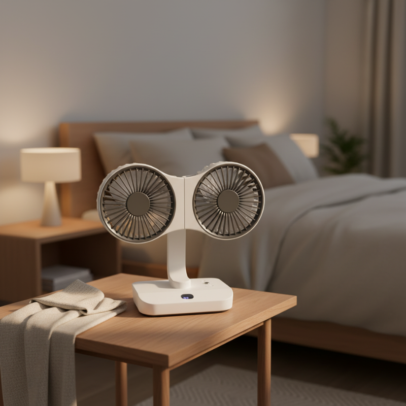 Genopladelig og justerbar dobbelthovedventilator 