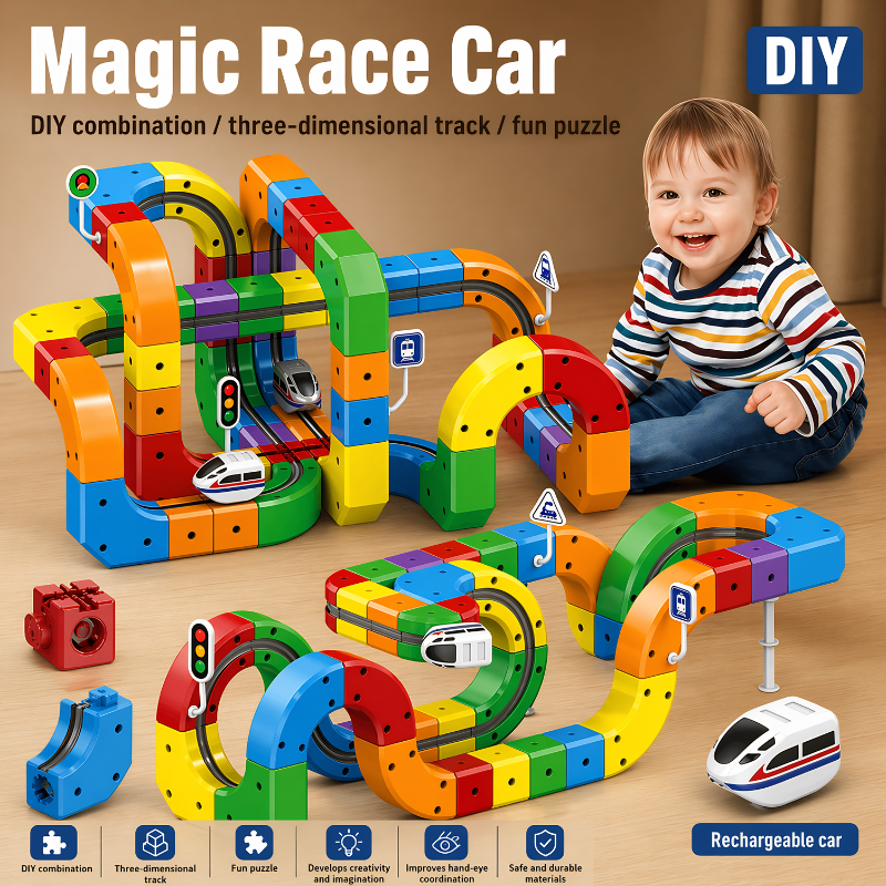 Train circuit 3D rechargeable – construction modulable pour enfants