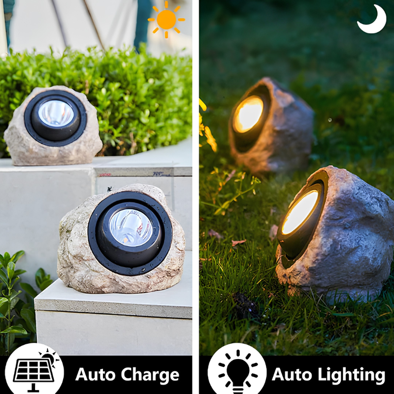 Lampe solaire extérieure – éclairage style pierre naturel