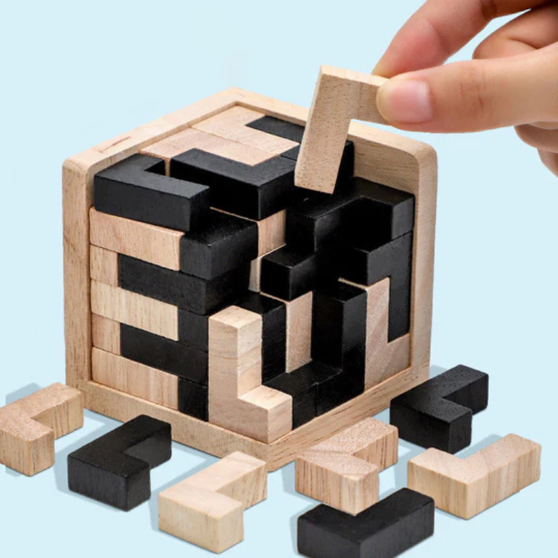 Cube puzzle 3D en bois – jeu de logique pour enfants