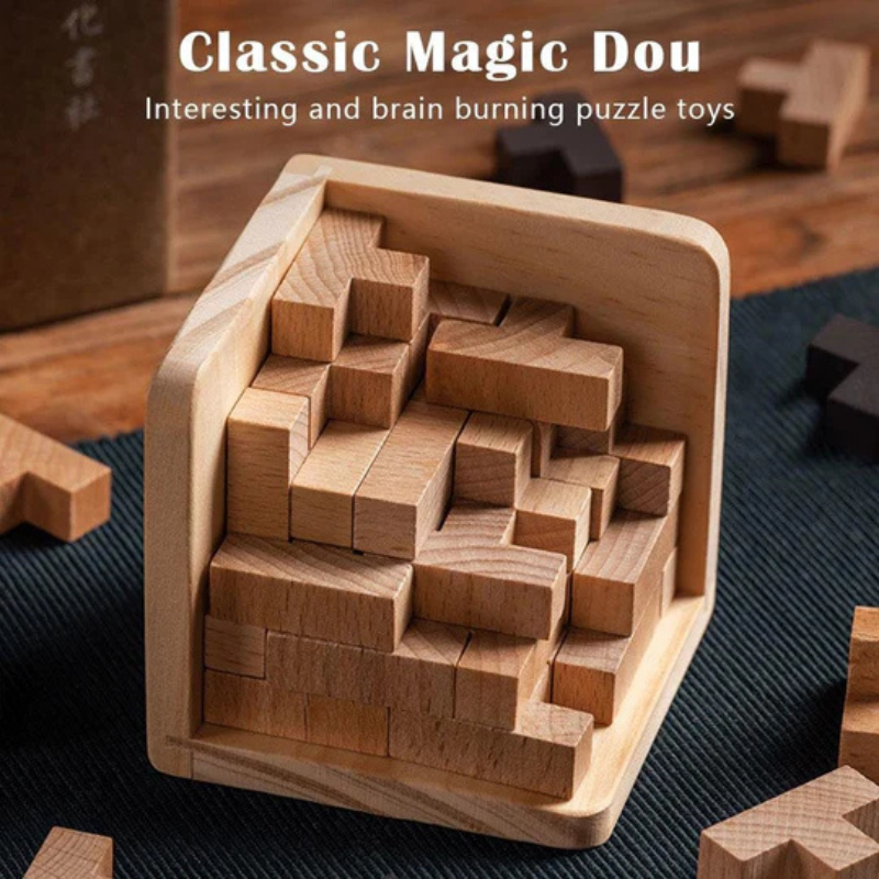 Cube puzzle 3D en bois – jeu de logique pour enfants