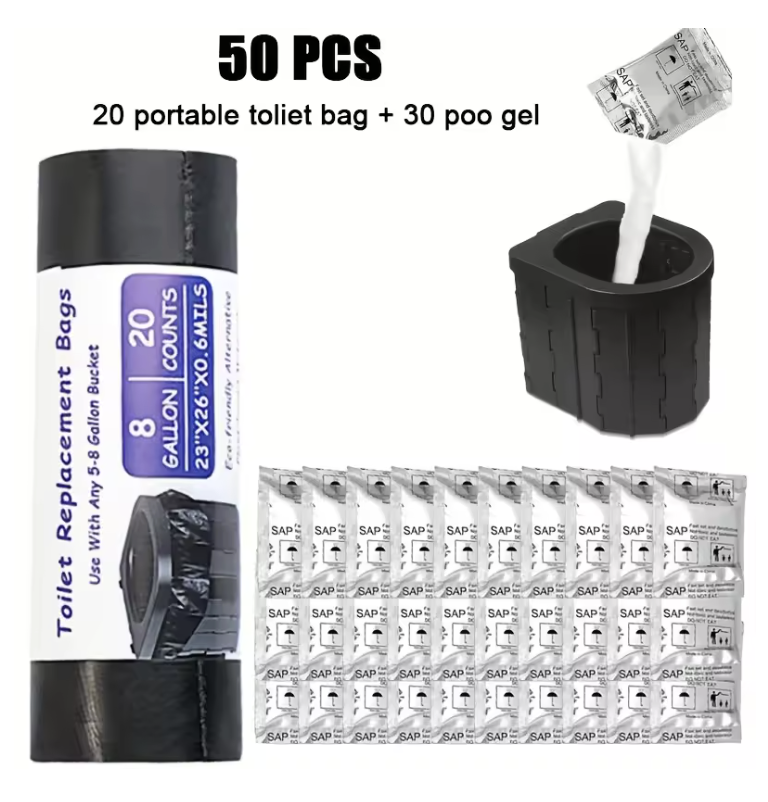 Refillkit för portabla toaletter — 20 påsar + 30 absorberande geléer 