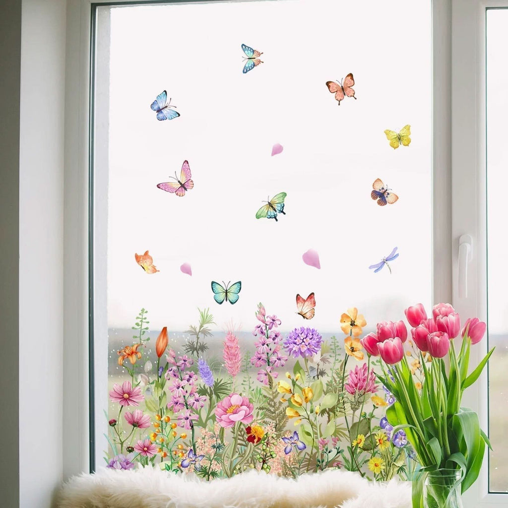 Stickers floraux adhésifs décoratifs pour fenêtres et vitres