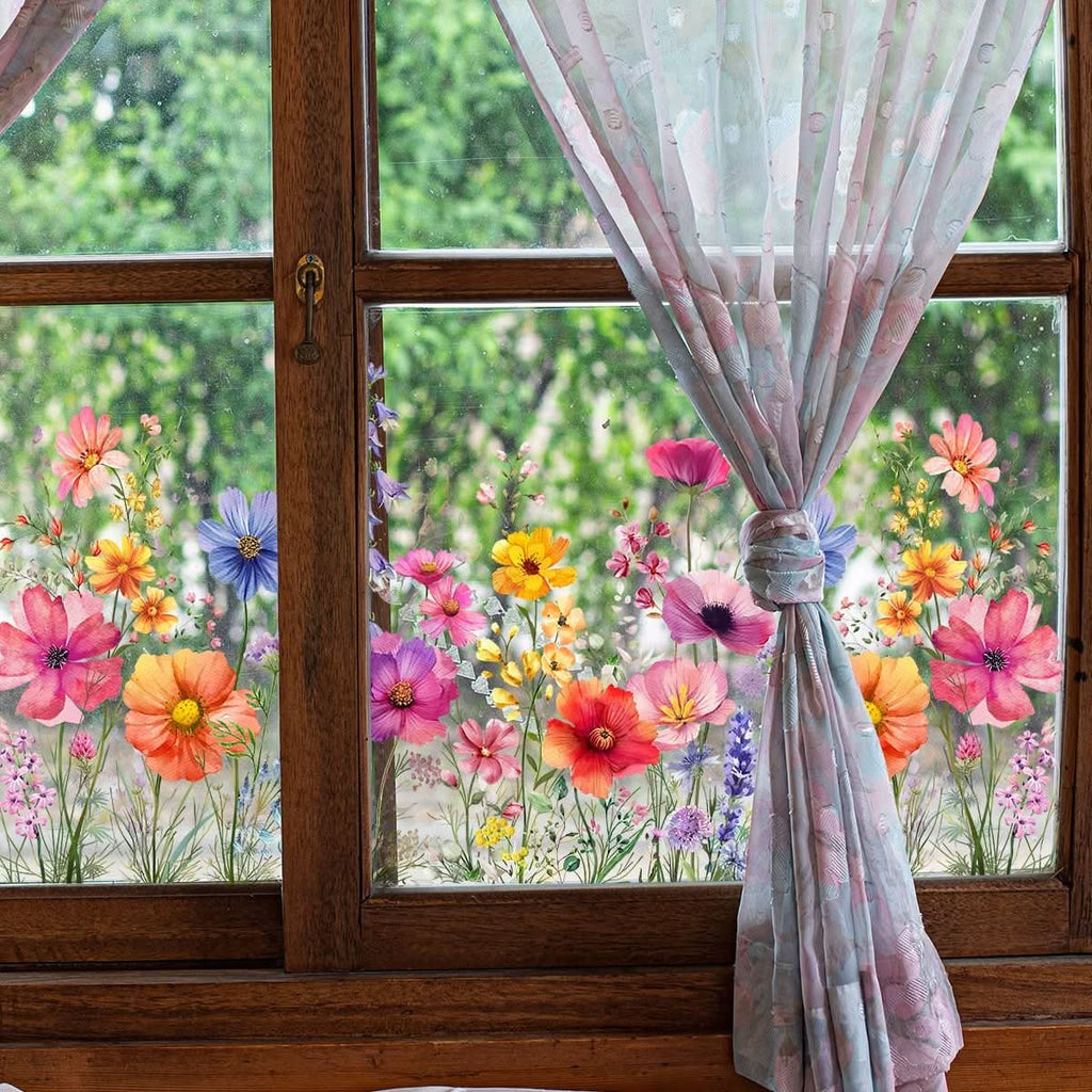 Stickers floraux adhésifs décoratifs pour fenêtres et vitres